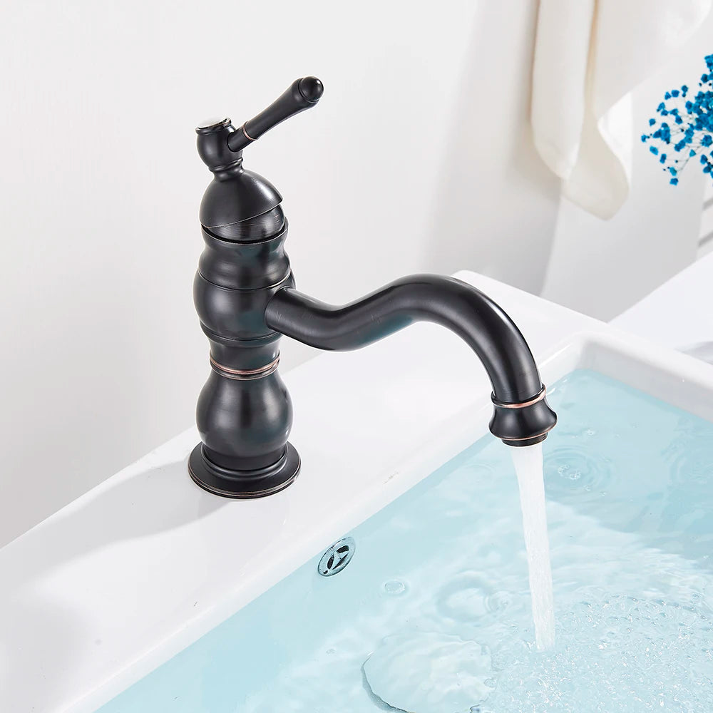 SAFLIHCAR Brass Bathroom Faucet Hot Cold Water Deck Mounted Column Mixer Durable
