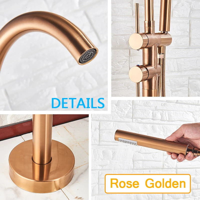 Rozin Floor Standing Bathtub Faucet With Swivel Spout Dual Control
