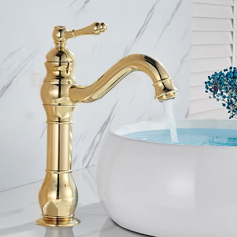 SAFLIHCAR Brass Bathroom Faucet Hot Cold Water Deck Mounted Column Mixer Durable