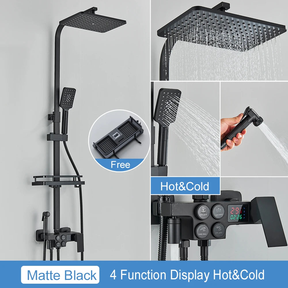MYQualife Thermostatic LCD Shower Faucet Set With Digital TemperatureReadout Rainfall