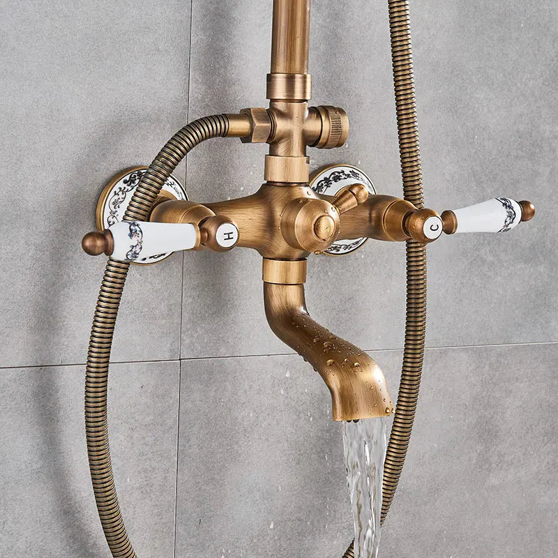 SAFLIHCAR Brushed Antique Brass SpaQuality ShowerFaucetSystem WallMounted DualHandles PremiumGrade LifetimeWarranty