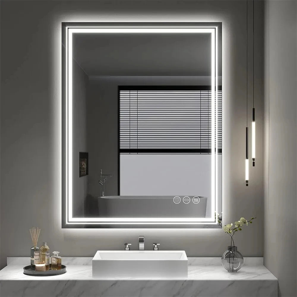 Wisfor LED Backlit Bathroom Mirror With Front And Back Lighting Dimmable Vanity Mirror HD Anti Fog