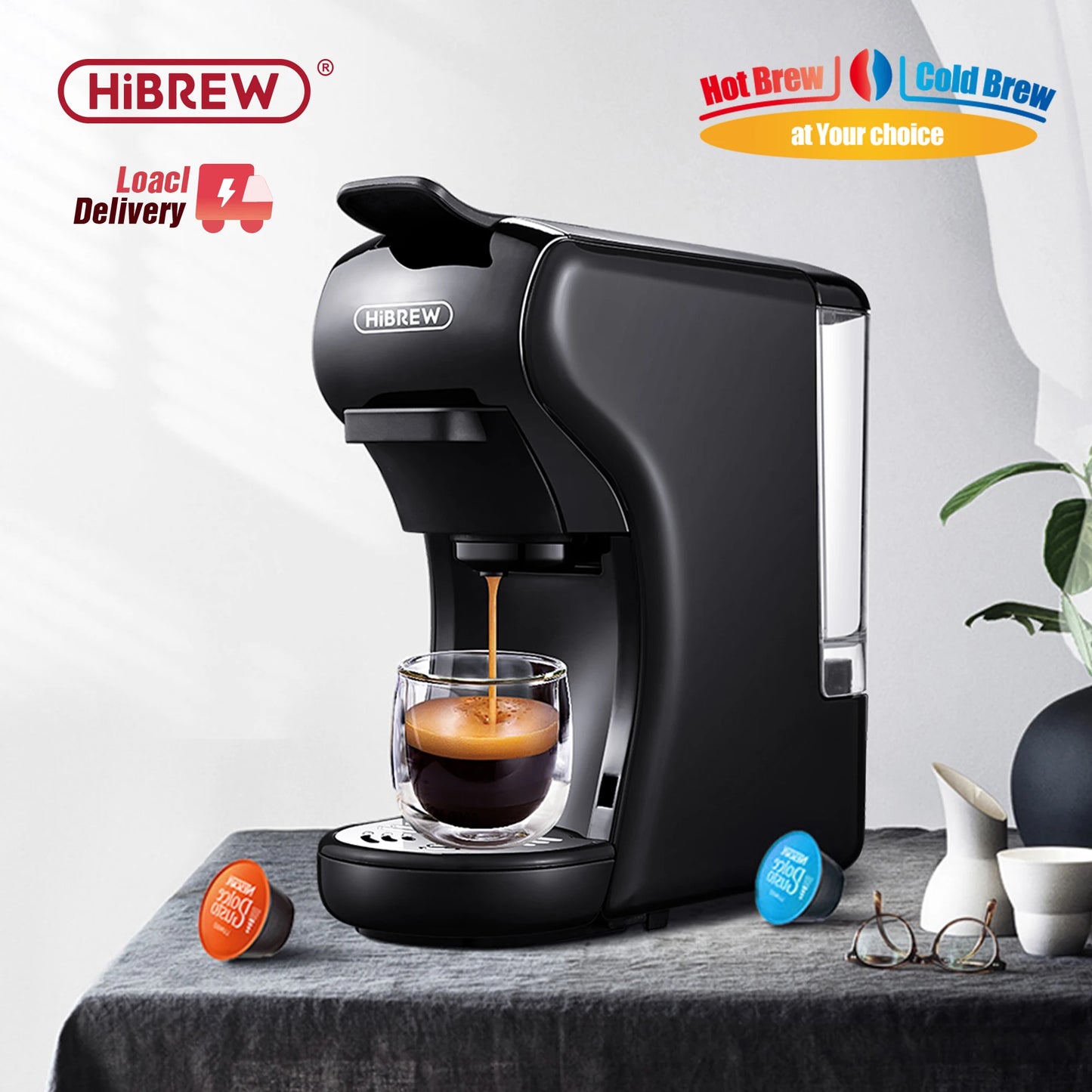 HiBREW Coffee Machine 19 Bar 4in1 Hot & Cold Multiple Capsule Espresso Cafetera Pod Coffee Maker Dolce Milk Nexpresso Powder H1A