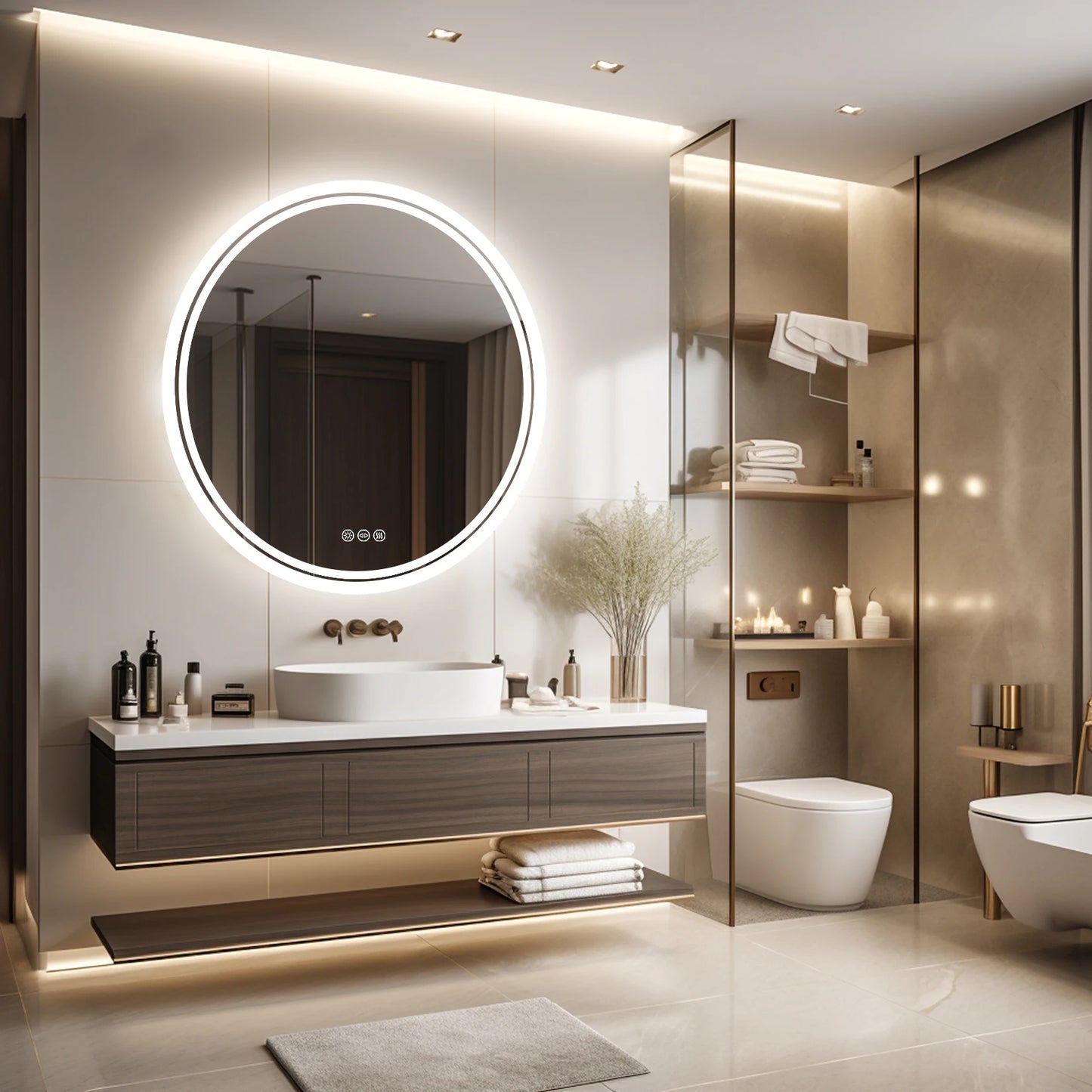 Wisfor Bathroom LED Mirror Circle Backlit Anti Fog 3 Lighting Modes IP65 Dimmable