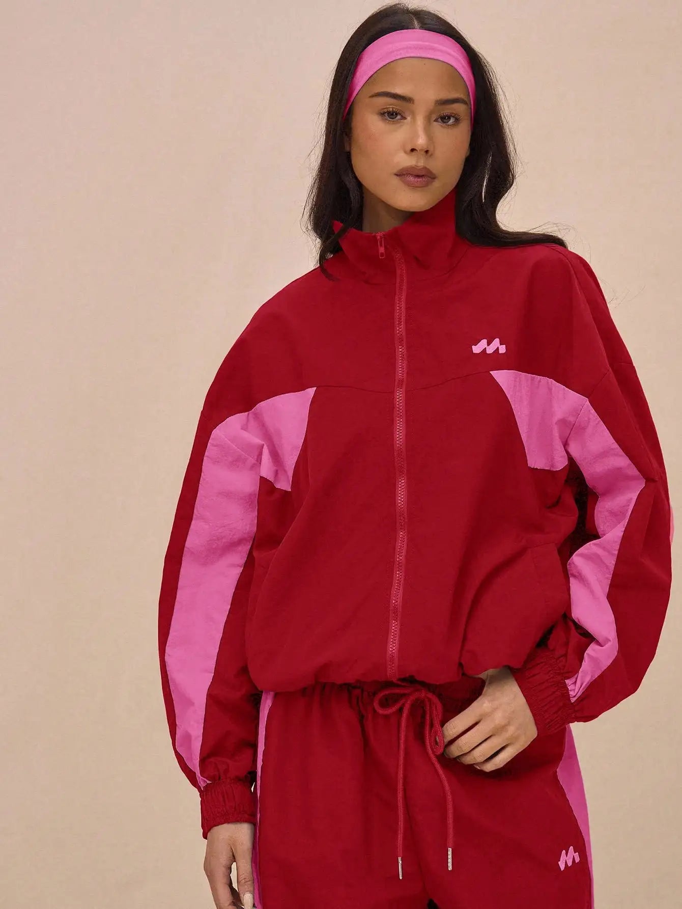 Oversized Nylon Track Jacket with Contrast Panels, Full Zip, Sporty Style for Spring Festival & Everyday Wear