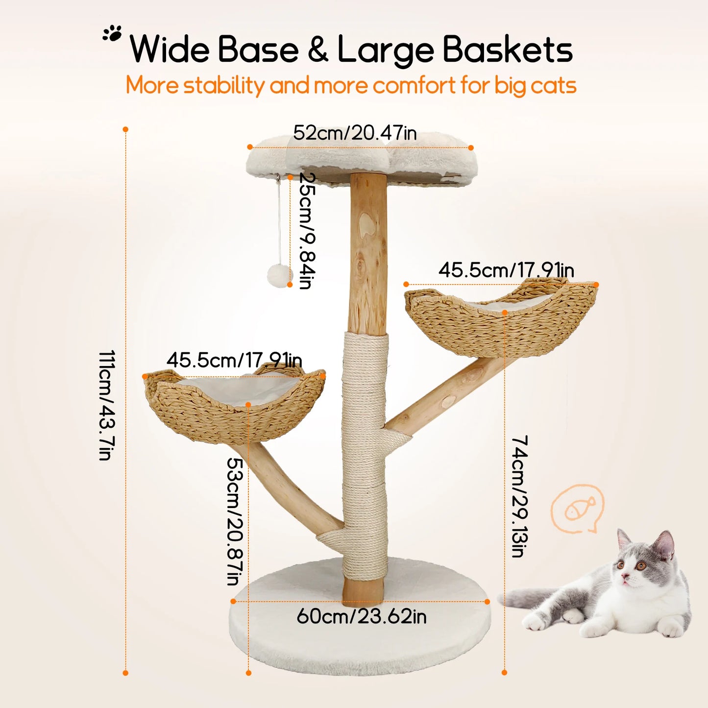 BINGOPAW Three-Tier Cat Tree Activity Centre With Plush Sisal