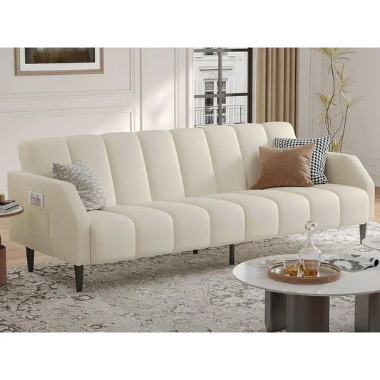 HUANZHUANG Luxurious FauxLeather Convertible Futon Sofa Bed with Adjustable Backrest