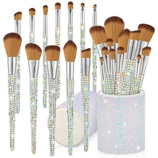13 Pcs Rhinestone Silver Makeup Brushes Set Bling Crystal Blending Liquid Powder Concealer Eye Makeup Beauty Tool Glitter with H