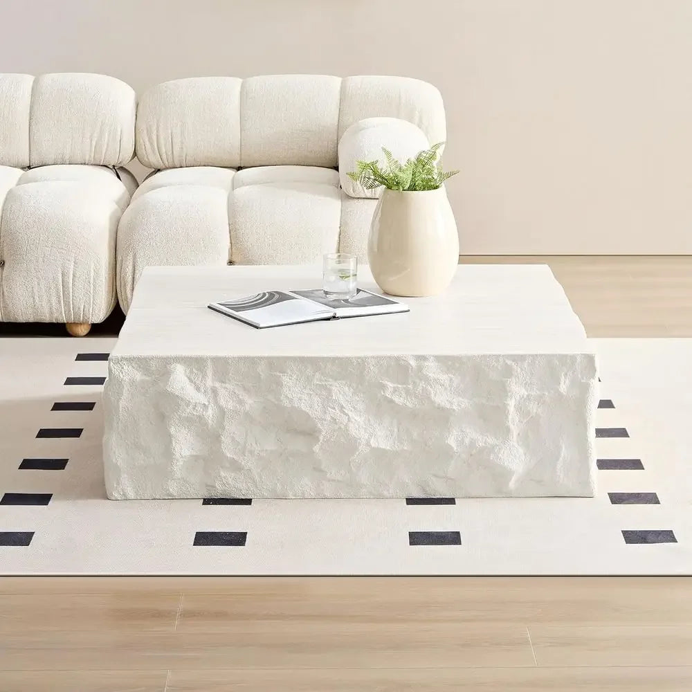 Travertine Patterned Square Coffee Table Modern Minimalist Living Room HiddenStorage