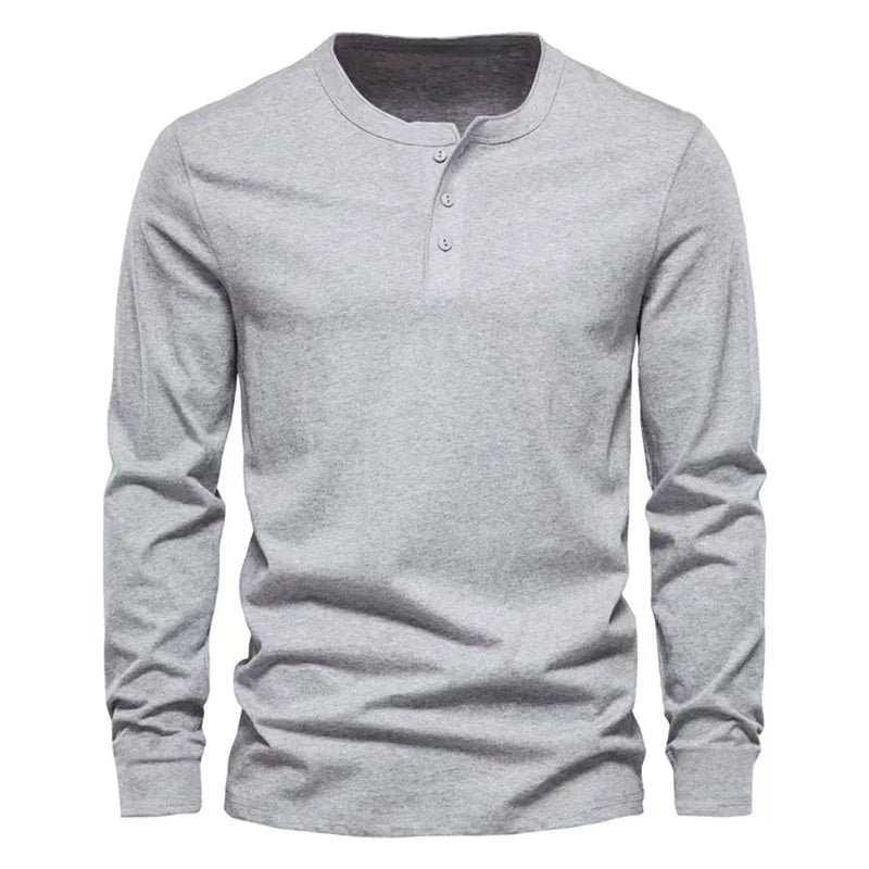 Men's Long Sleeve Knit T Shirt Base Henry Shirt For Spring And Autumn