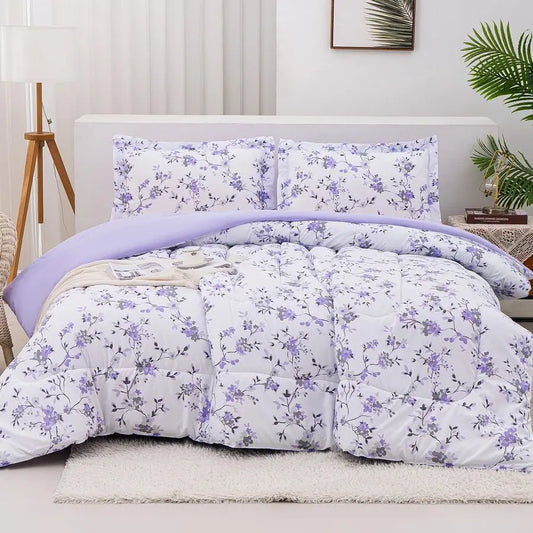 Floral Botanical Printed Comforter Set Lightweight Cotton Bedding All Seasons