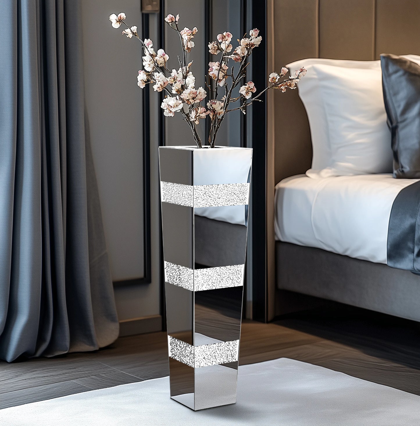 Floor Vase With Crushed Diamond Mirror Glass For Modern Crystal Centerpiece And Decor