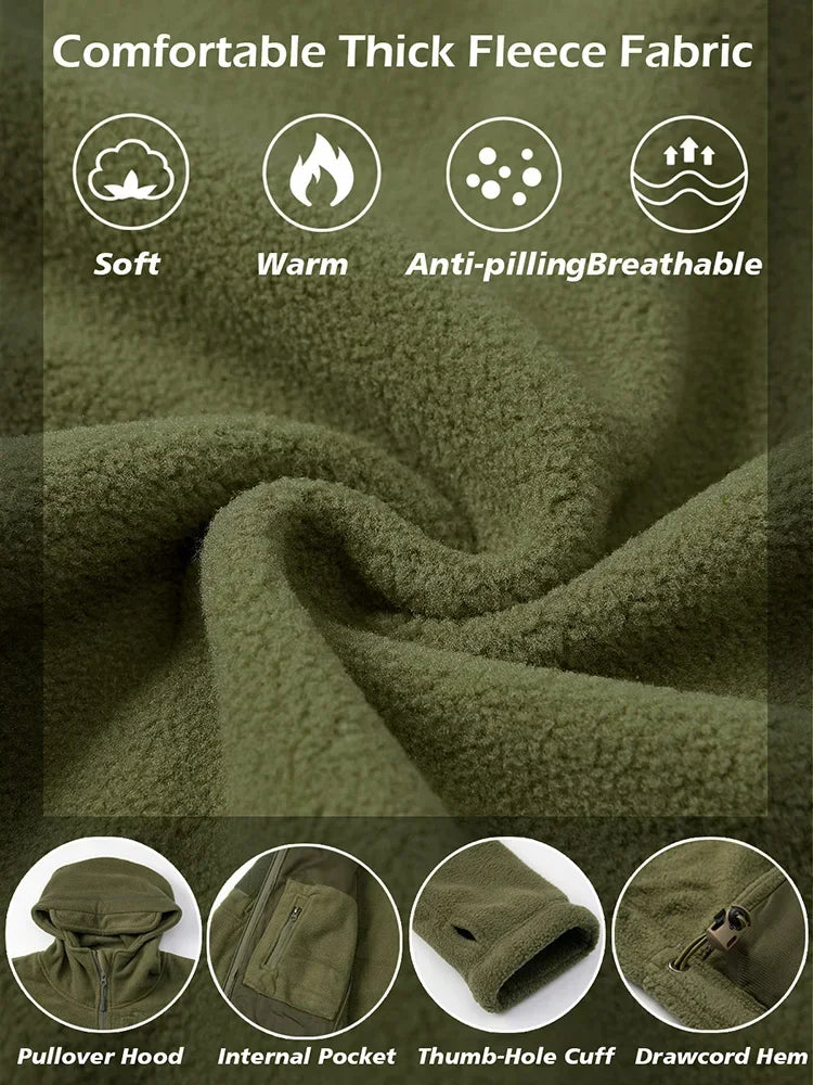 Fleece Warm Tactical Jacket Full Zip Outdoor Hunting Hooded Pockets