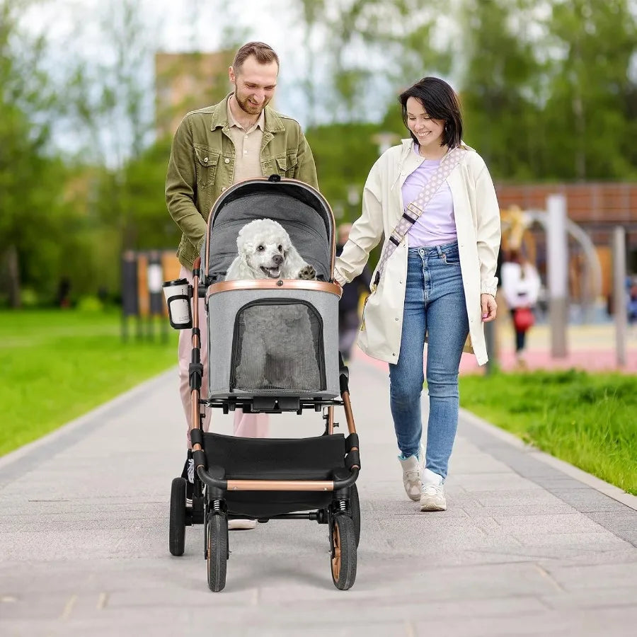 XMSJ Foldable Pet Stroller 3-In-1 Carrier For Small Dogs