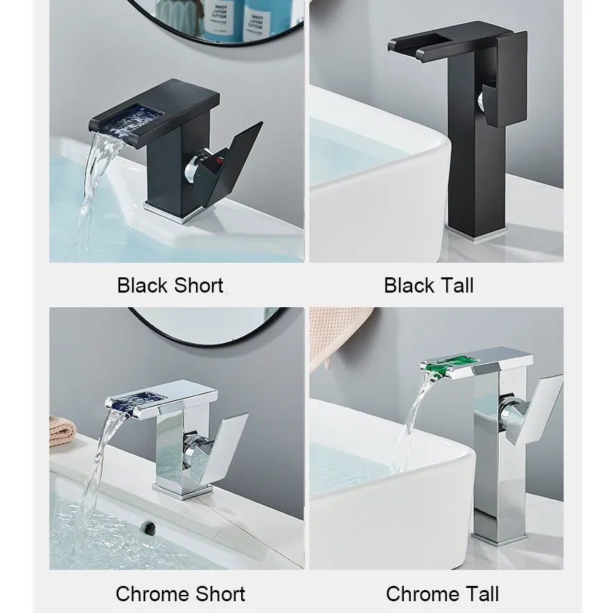 Rozin LED Bathroom Basin Faucet Waterfall Hot Cold Deck Mounted