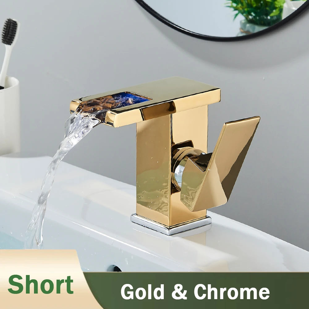 Rozin LED Bathroom Basin Faucet Waterfall Hot Cold Deck Mounted