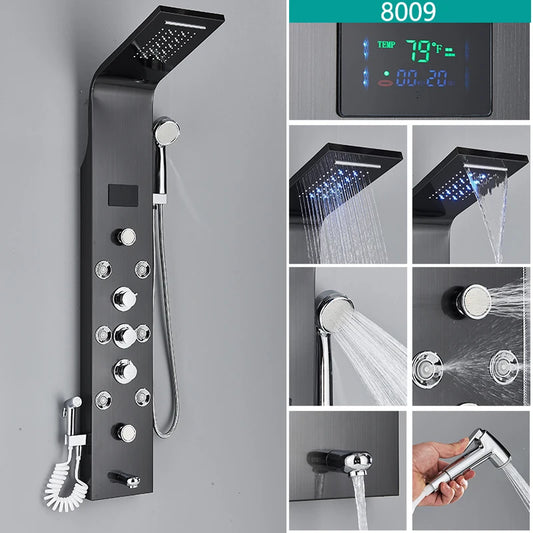 Wanmivezlo Shower Panel 6Way LED Rain WaterfallThermalIllumination Temperature Display Bidet