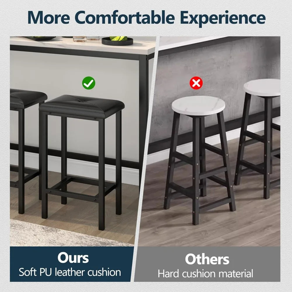 Bar Table and Chairs Set With PU Stools Faux Marble