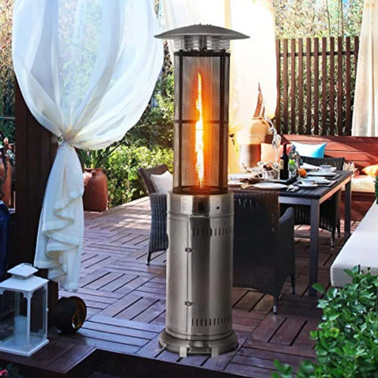 Outdoor Round Patio Heater 40000 BTU Stainless Steel Propane Heater with Adjustable Heat Wheels True Flame for Garden Balcony B
