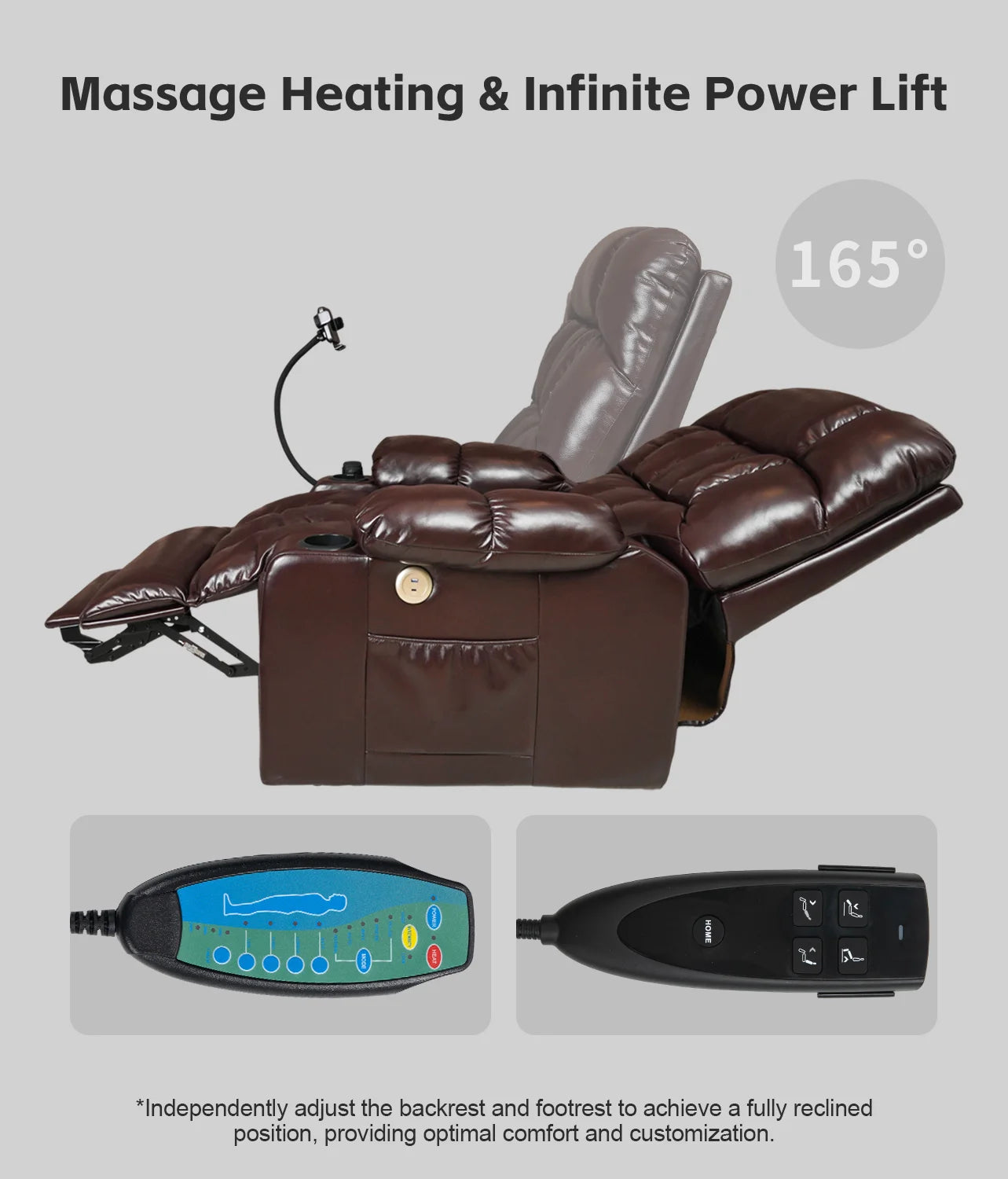 ExecutiveGrade Leather Heated Lift Recliner Chair With DualMotorized Massager USB