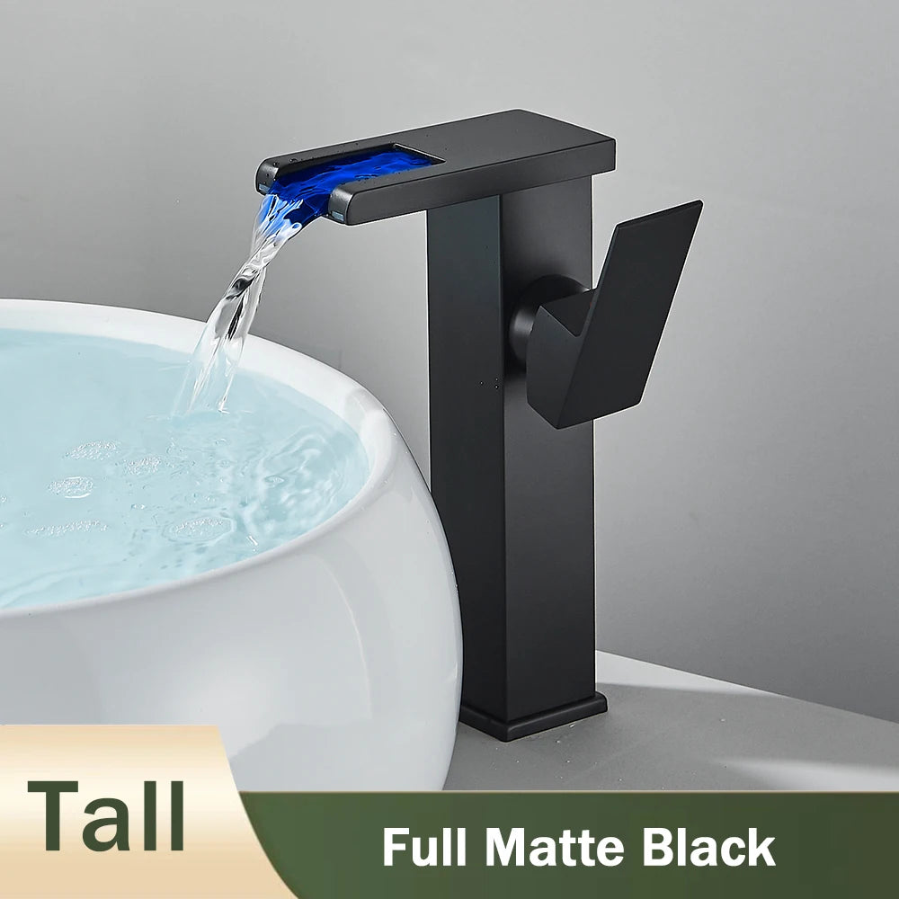 Rozin LED Bathroom Basin Faucet Waterfall Hot Cold Deck Mounted