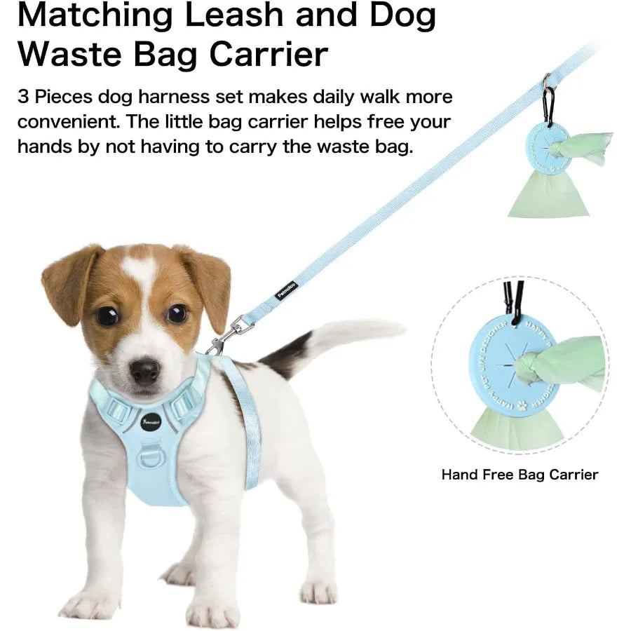 Dog Harness With Two Leash Clips Soft Handle Reflective Strips