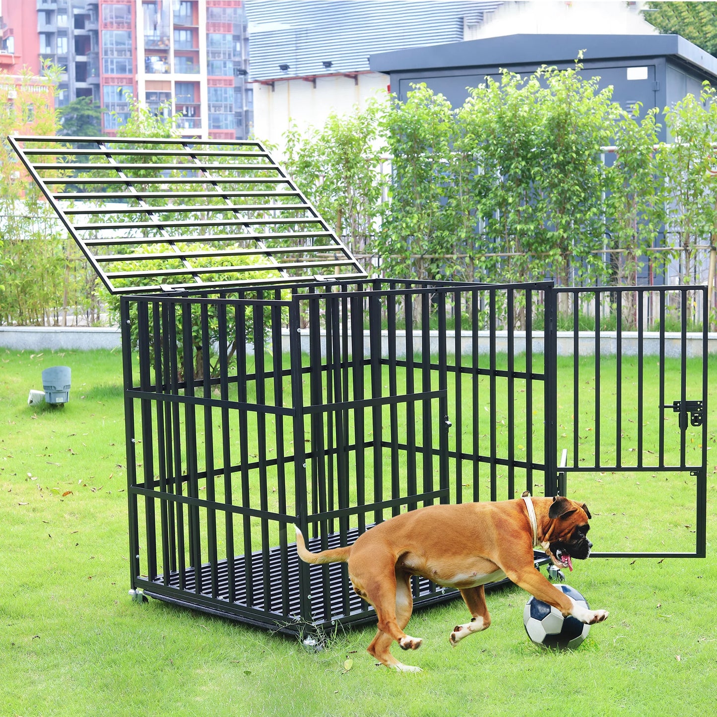 BINGOPA Heavy Duty Dog Crate With 4 Lockable Wheels