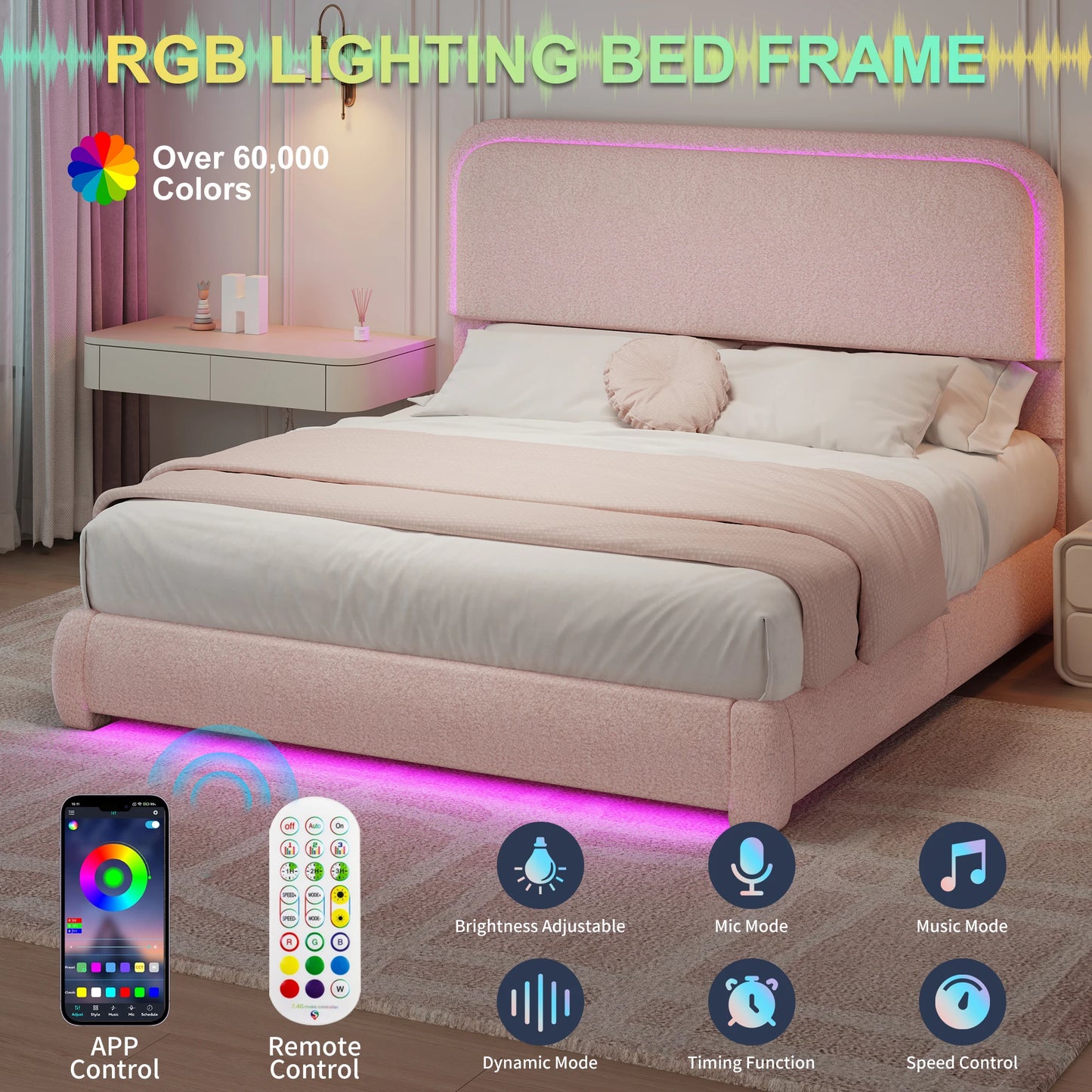 SIBEDSCN LED Bed Frame With Storage Drawers Velvet Upholstery Rounded Headboard
