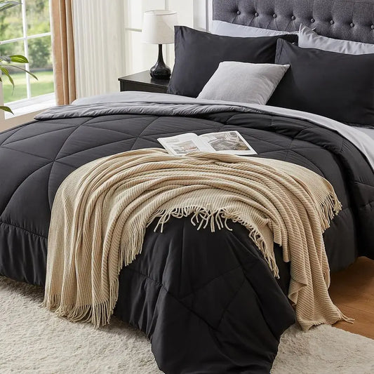 7-Piece Bed In A Bag Comforter Set With Reversible Microfiber Bedding For Easy Bedroom Makeover