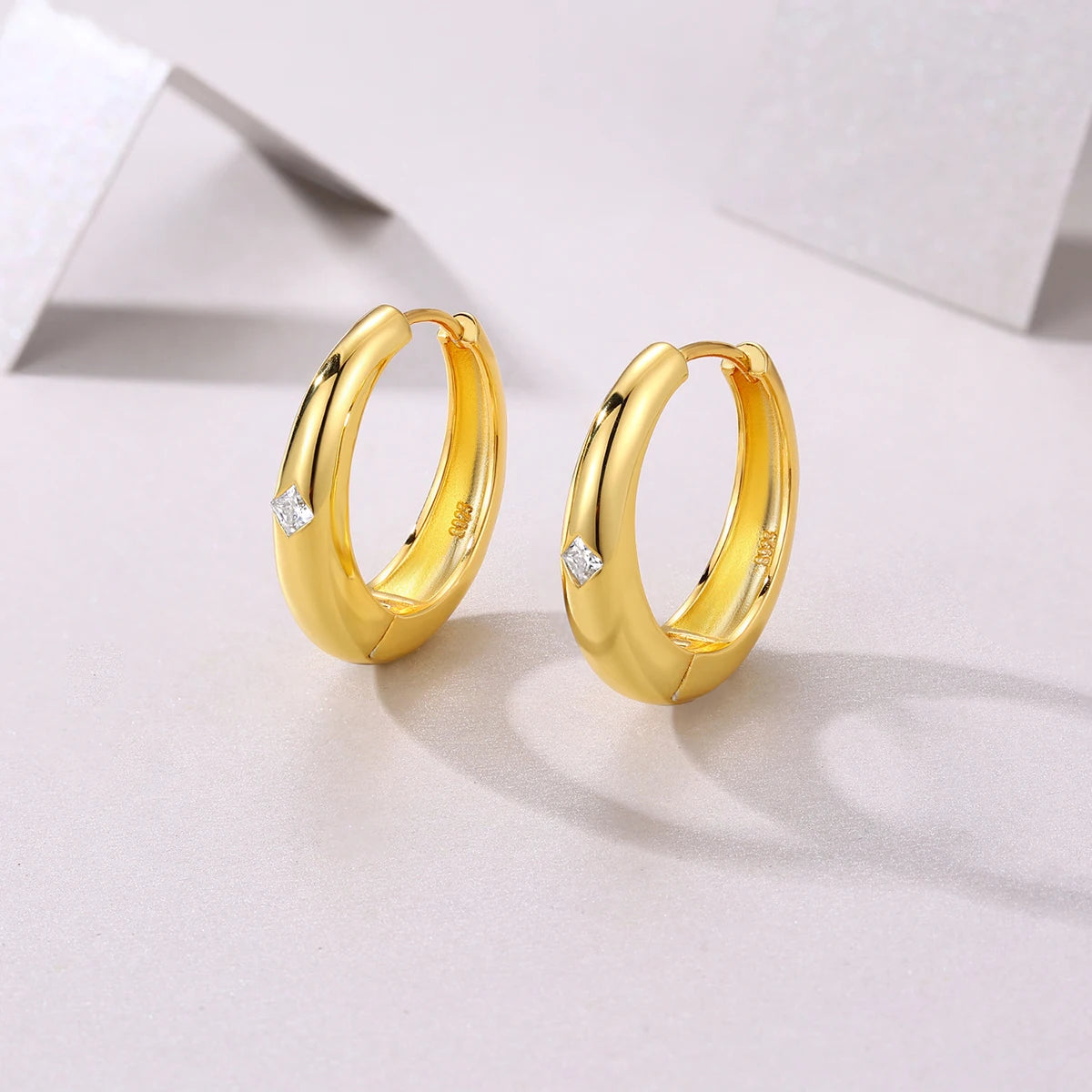 JIUZUAN Gold Hoop Earrings 925 Sterling Silver CZ Accent