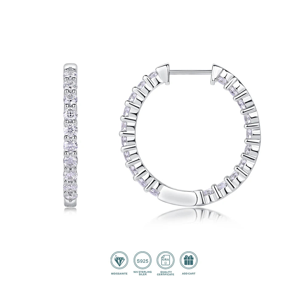 JIUZUAN Moissanite Hoop Earrings 925 Sterling Silver 18K Gold Plated