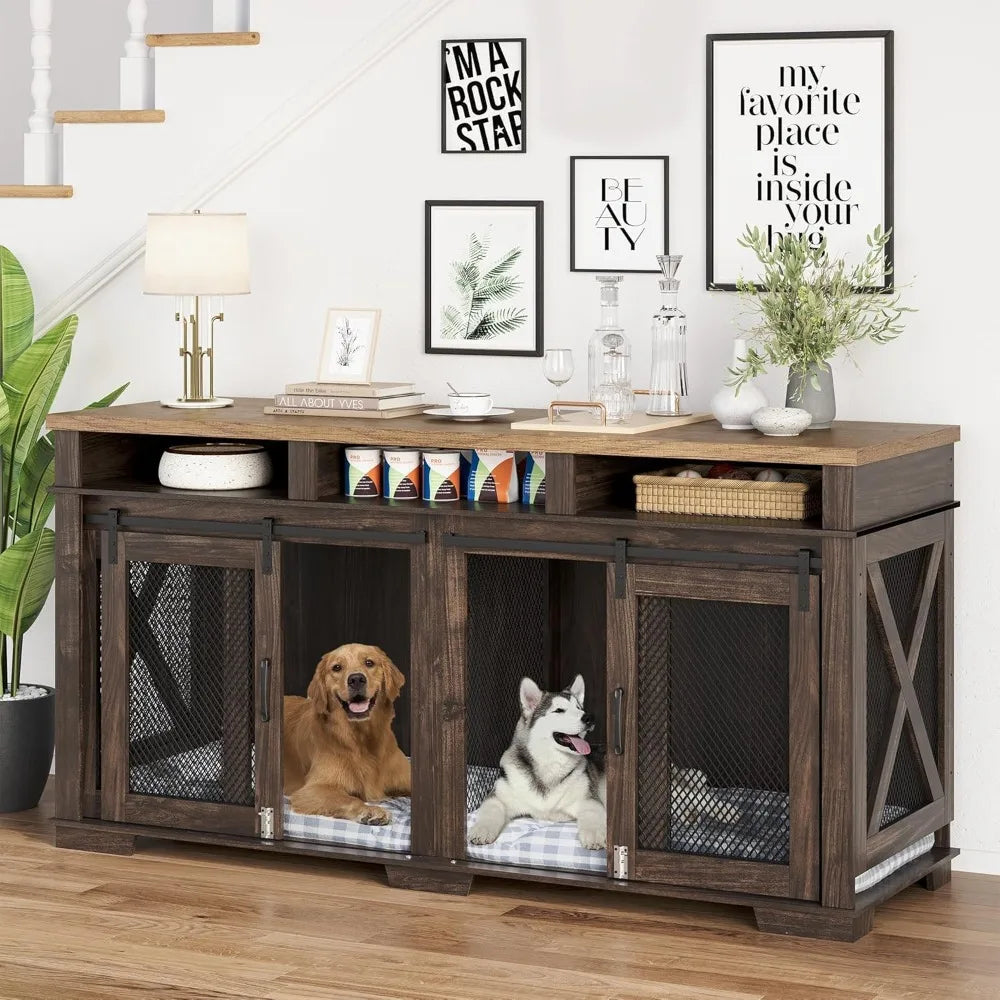 Dog Crate Furniture For Two Dogs With Storage Drawers
