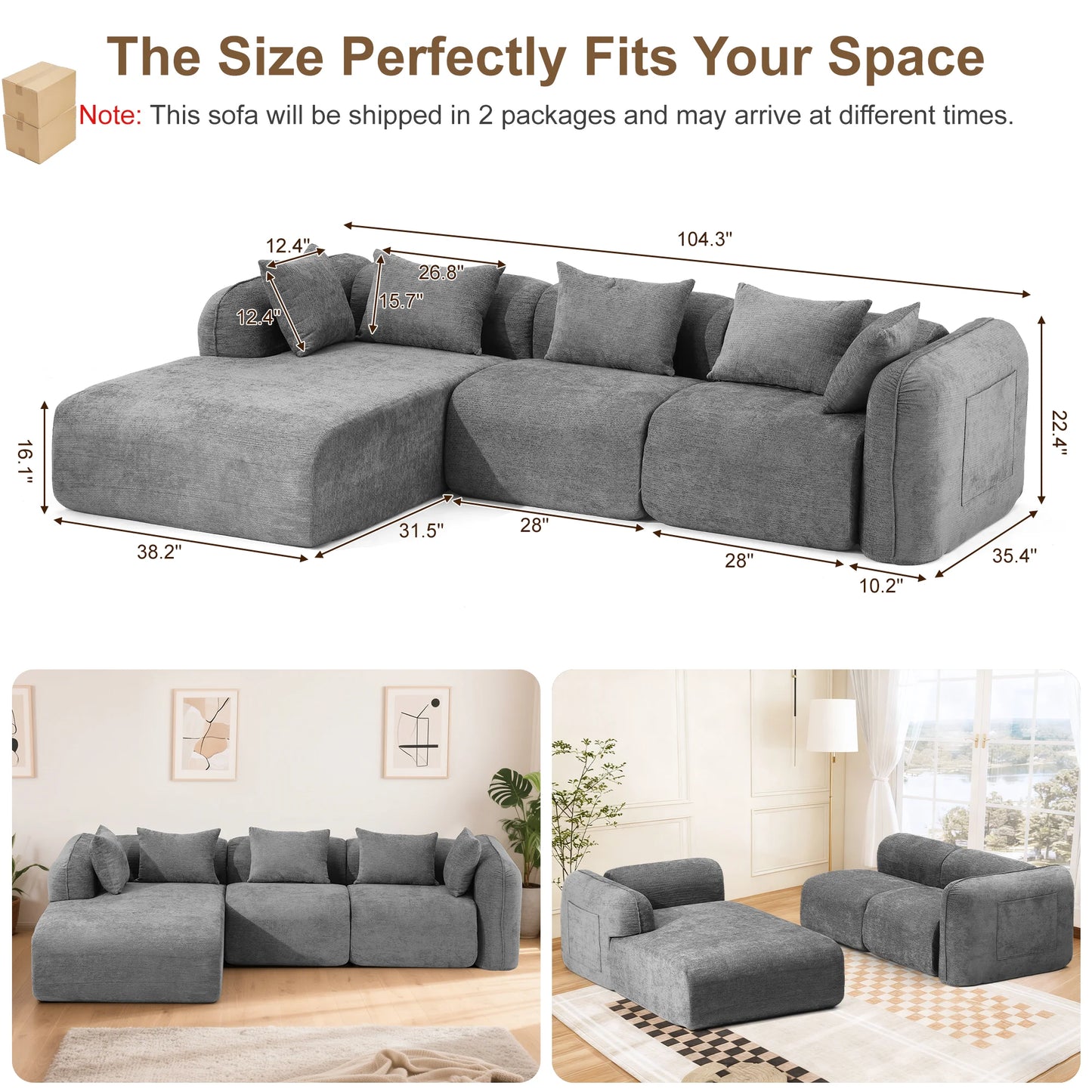 Redlife Sherpa Modular Cloud Sofa Sectional No Assembly