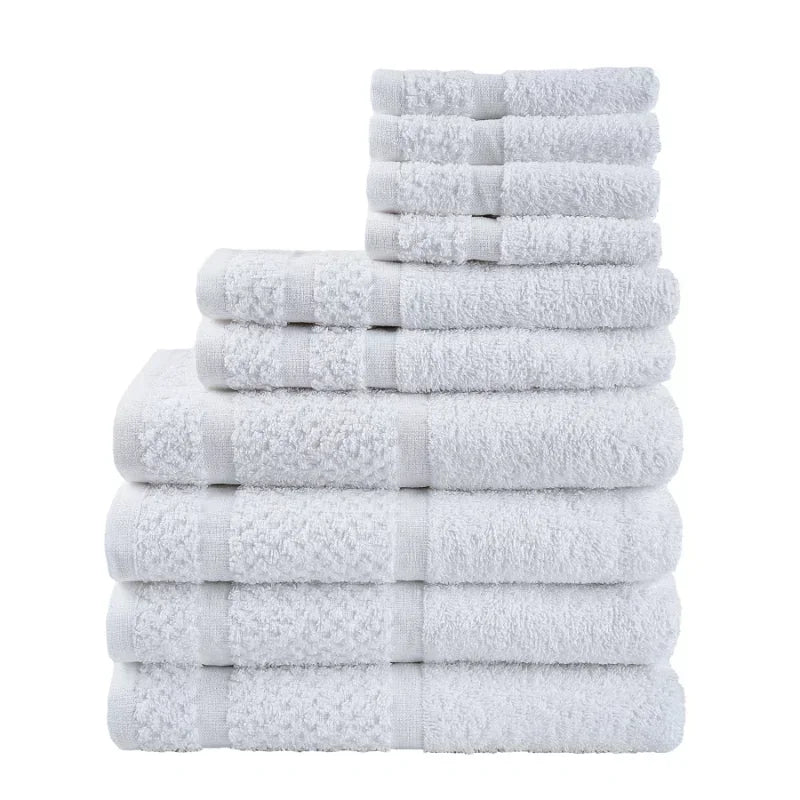 10 Piece Cotton Towel Set Quick Dry Plaid Pattern For Home Bathroom Essentials Everyday Use