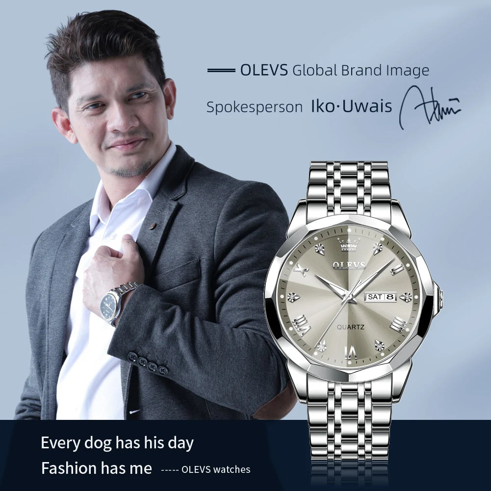 OLEVS Men's Watch Casual Quartz Stainless Steel Luminous Date