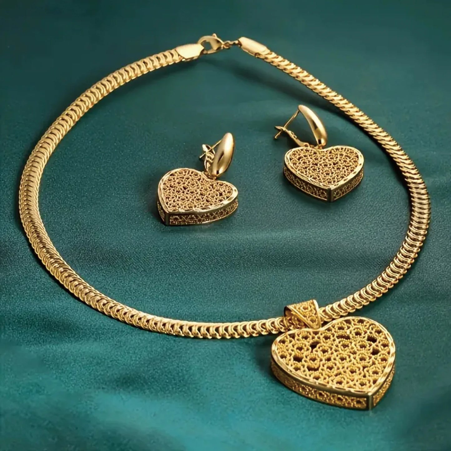 925 Silver Two Piece 18K Gold Plated Boho Heart Jewelry