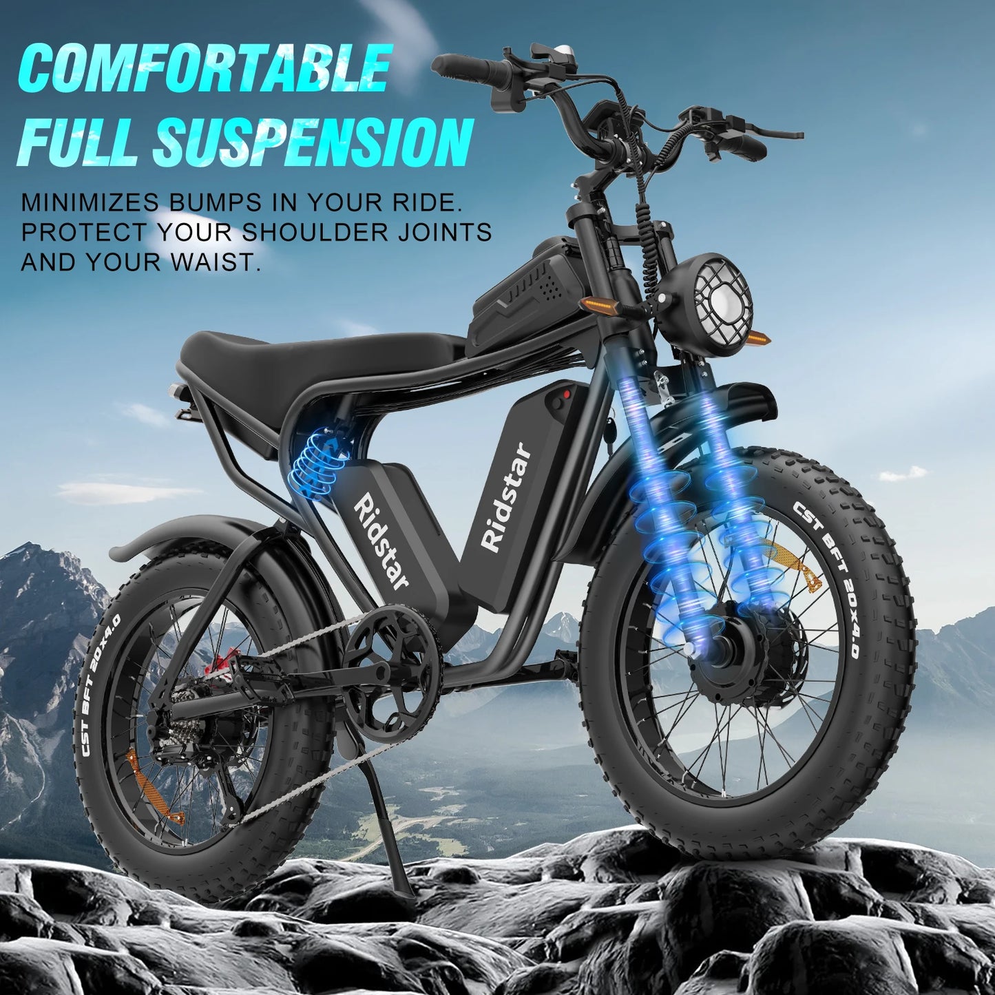 Ridstar Dual 1500 3000W 52V Fat Tire Electric Mountain Bike For Adults