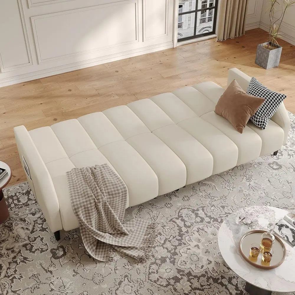 HUANZHUANG Luxurious FauxLeather Convertible Futon Sofa Bed with Adjustable Backrest