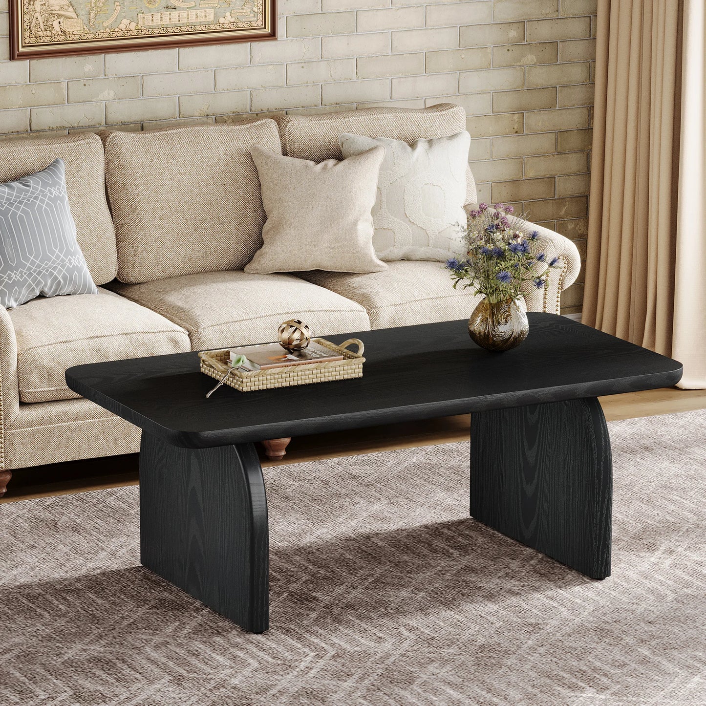 Tribesigns Farmhouse Rectangular Coffee Table Engineered Wood Center Cocktail Table With Sturdy Base