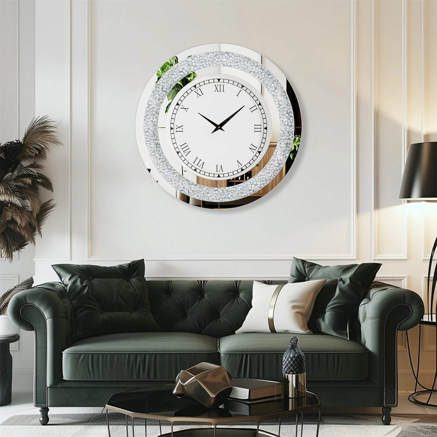 Glam Sparkle Mirrored Wall Clock for Home Decor With Shiny Mirror Finish Accent Detail