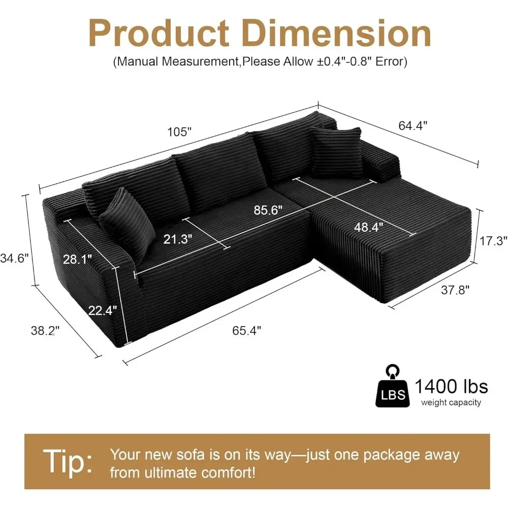 Luxurious Contemporary-Inspired Sectional Sofa L-Shaped Cloud Couch For Living Room