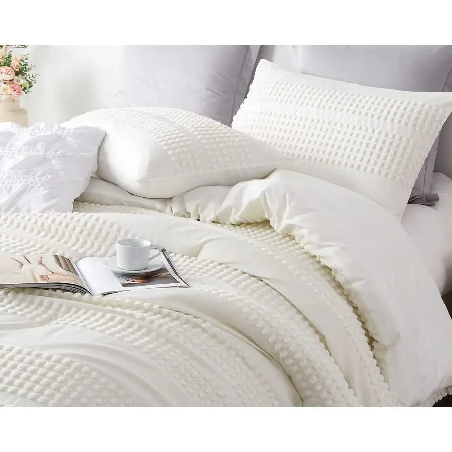 Cotton Microfiber Comforter Set Three Piece Boho Tufted Jacquard