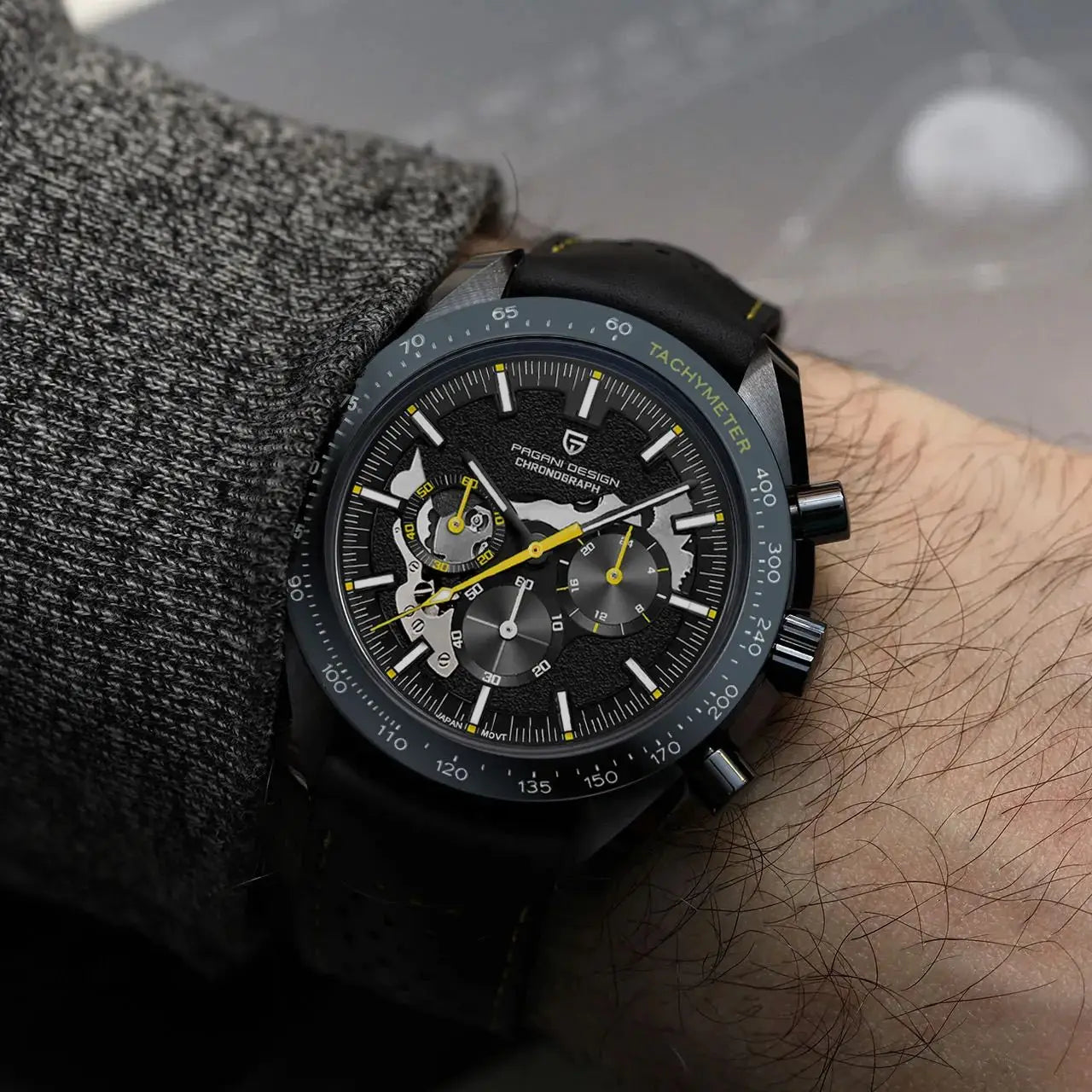 PAGANI DESIGN Moon Dark Mens Skeleton Chronograph Watch