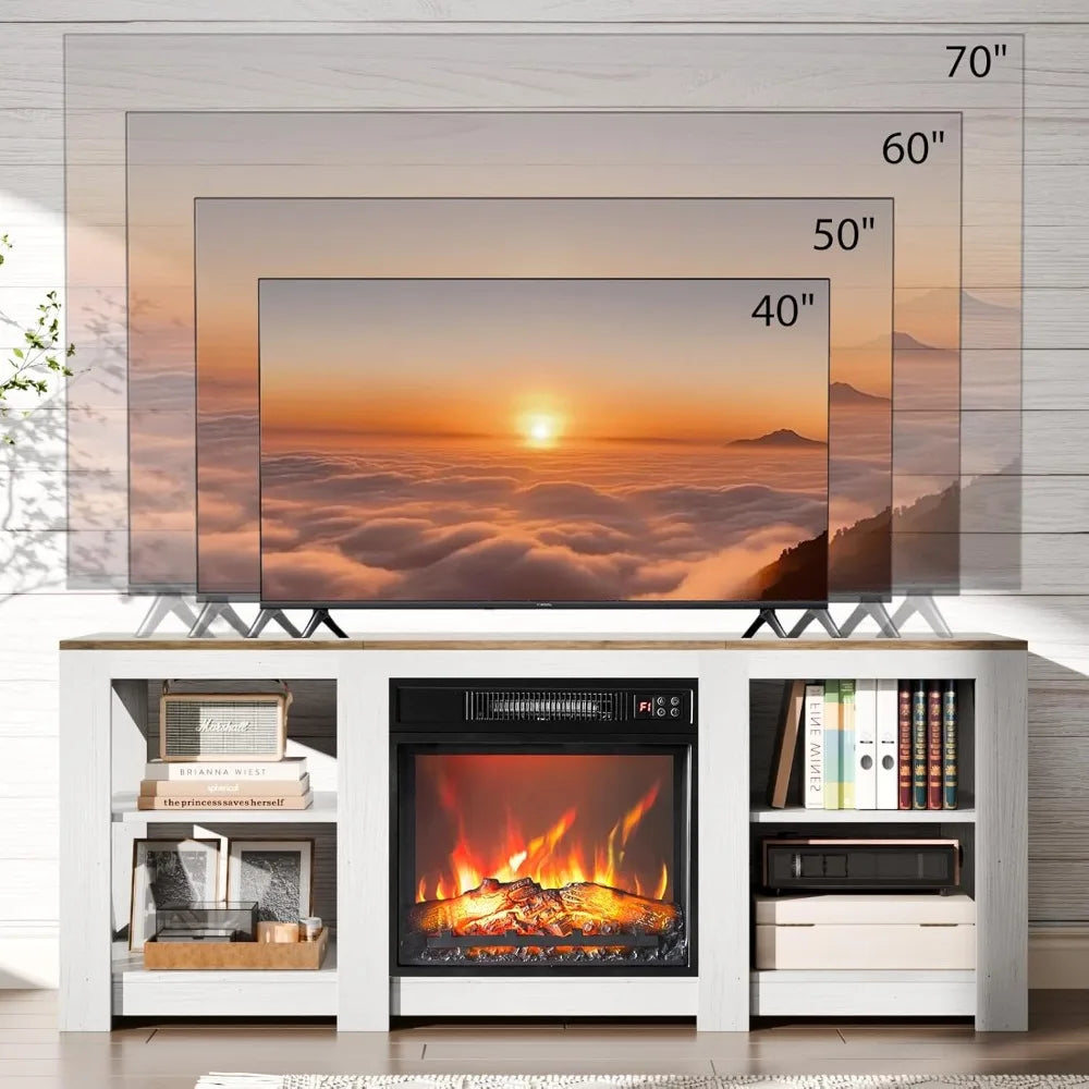 Farmhouse Fireplace Television Cabinetry With Electric Fireplace And Adjustable Shelves