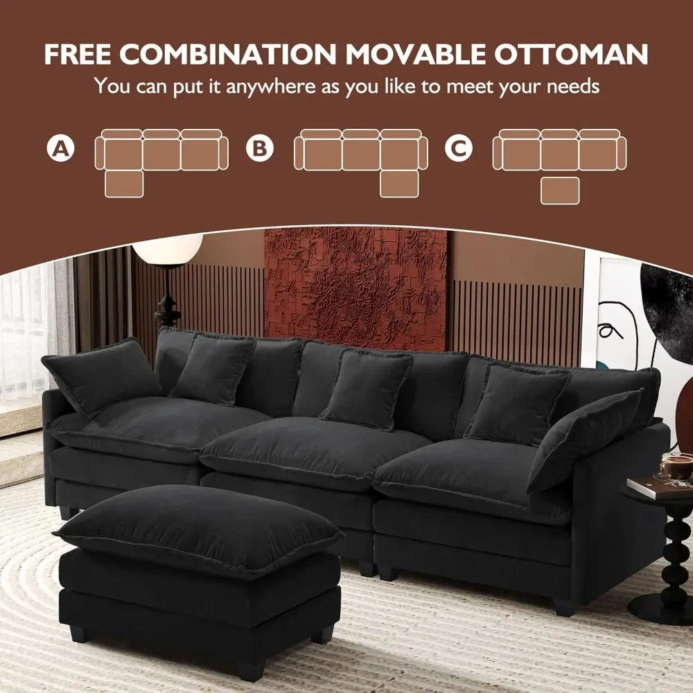 Chenille Cloud Modular L-Shaped Sectional Sofa With Ottoman