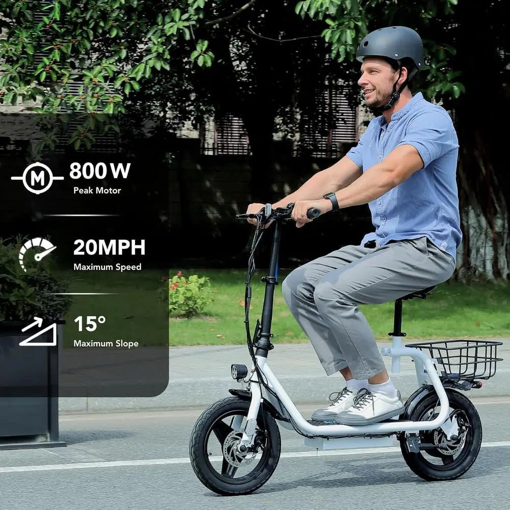 Adult Foldable Electric Scooter with Seat, 30-Mile Range, 20 MPH, 500-1200W Motors, 14 Fat Tires, Pet & Cargo Basket, Customized