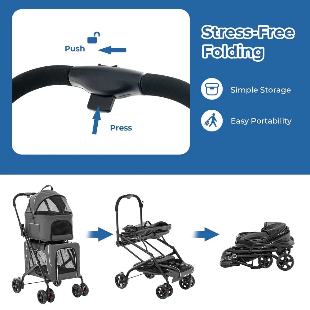 RBXC Two Dog Stroller With Detachable Carriers And Safety Belt