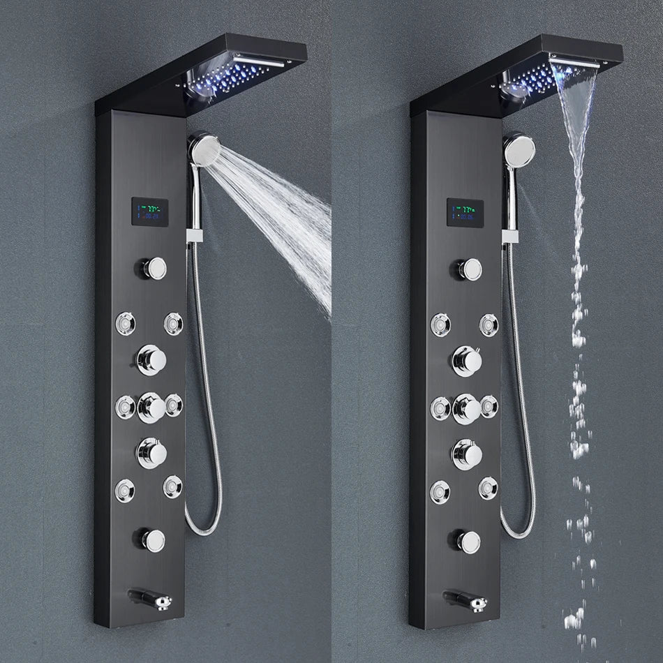 Uythner HighIntensityLED Shower Panel System With Rainfall Massage Temperature Display