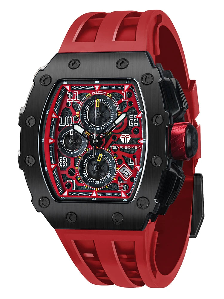 TSAR BOMBA Tonneau Stainless Steel Waterproof Wristwatch For Men