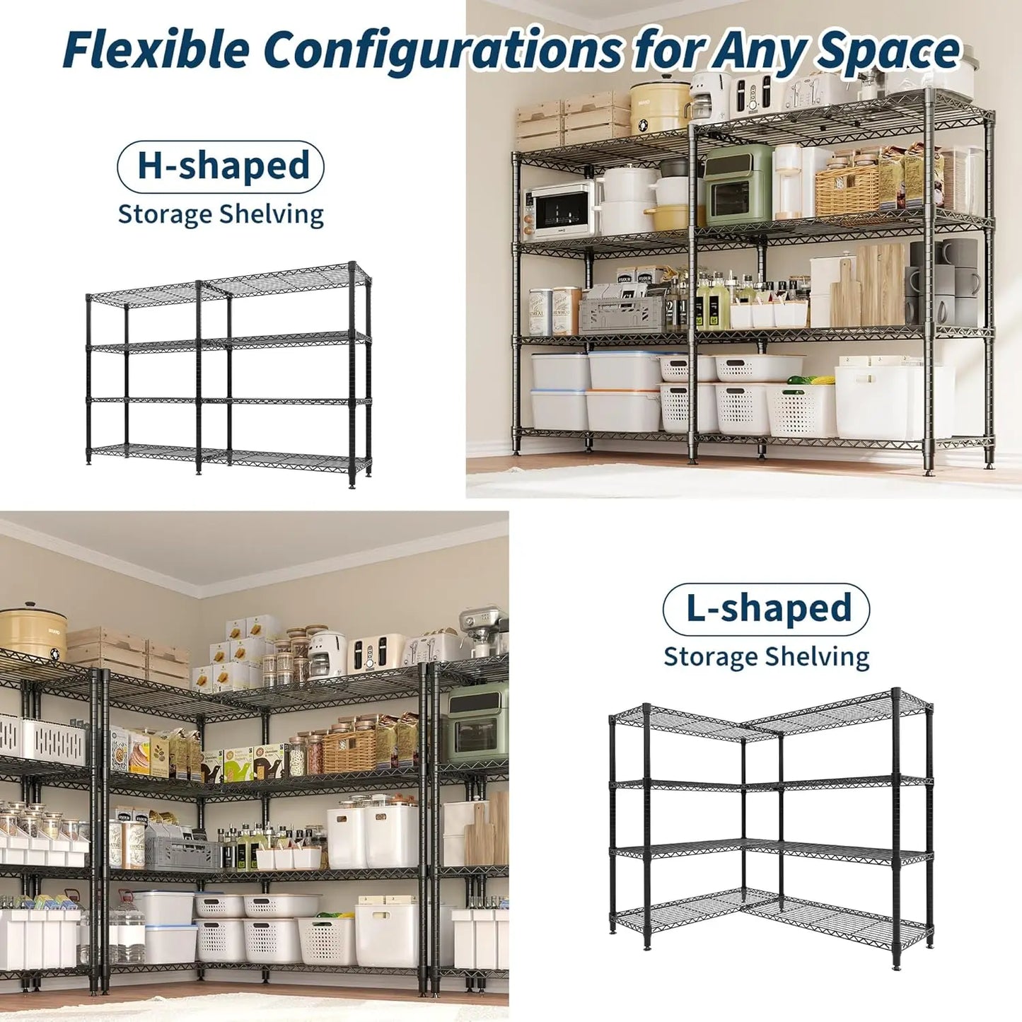 Heavy Duty Storage Shelves 4/5 Tiers Metal Shelving Unit Adjustable Organization Pantry Shelves for Kitchen Garage Commercial